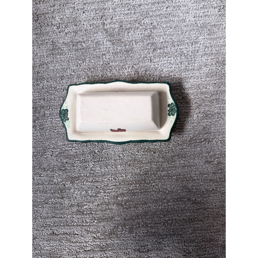Noel Pie Plate Co Handpainted Ceramic Butter Dish Apple Motif Cream Green - Picture 2 of 6